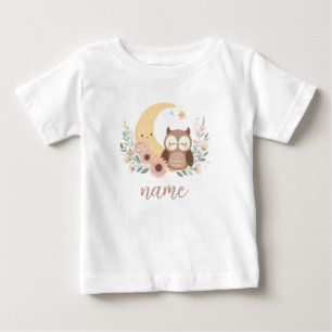 Cute baby uggla med måne t shirt