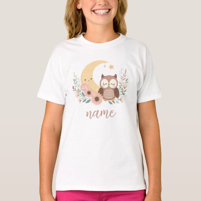 Cute baby uggla med måne t shirt (Framsida)