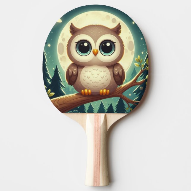 Cute baby uggla nattetid med måne pingisracket (Framsidan)