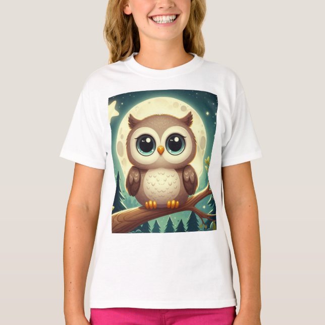 Cute baby uggla nattetid med måne t shirt (Framsida)
