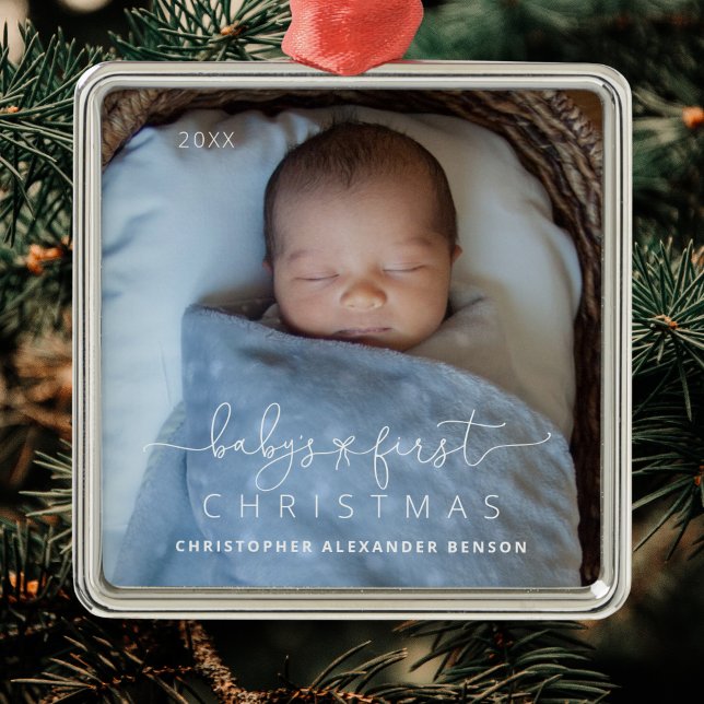 Cute Baby under 1:a jul Metall Ornament (Shown on a Premium Square Ornament)