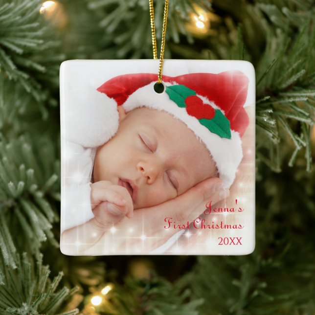 Cute Baby under 1:a julen Photo Ceramic Ornament (Träd)