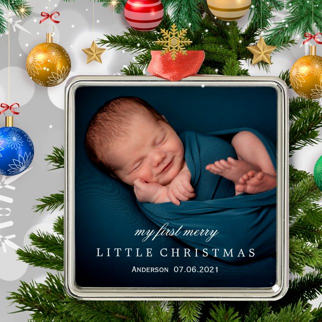 Cute Baby under My First Merry Little jul Photo Julgransprydnad Metall (Skapare uppladdad)