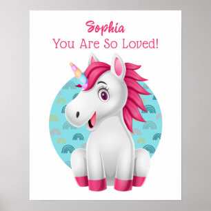 Cute Baby Unicorn Art, Child's Namn & Message Poster