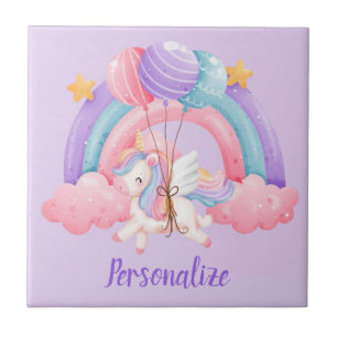 Cute Baby Unicorn-ballonger Rainbow Färg Kakelplatta