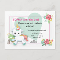 Cute Baby Unicorn First Birthday bjudande