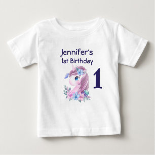 Cute Baby Unicorn med Big Ögon Birday T Shirt