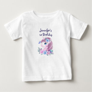 Cute Baby Unicorn med Big Ögon Birthday Baby T-Sh T Shirt