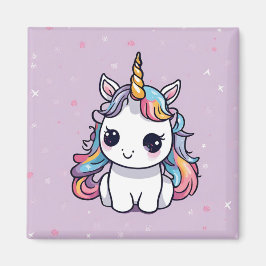 Cute Baby Unicorn med Lila Background Magnet
