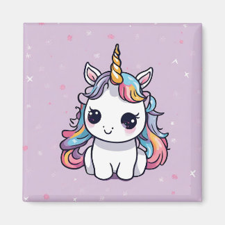 Cute Baby Unicorn med Lila Background Magnet
