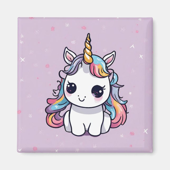 Cute Baby Unicorn med Lila Background Magnet (Framsidan)