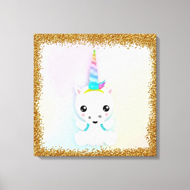 Cute Baby Unicorn med Vingar Canvastryck (Framsida)
