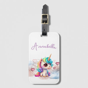 Cute Baby Unicorn och Hearts Bagagebricka