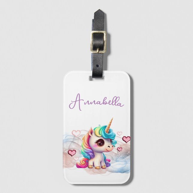 Cute Baby Unicorn och Hearts Bagagebricka (Framsida vertikal)