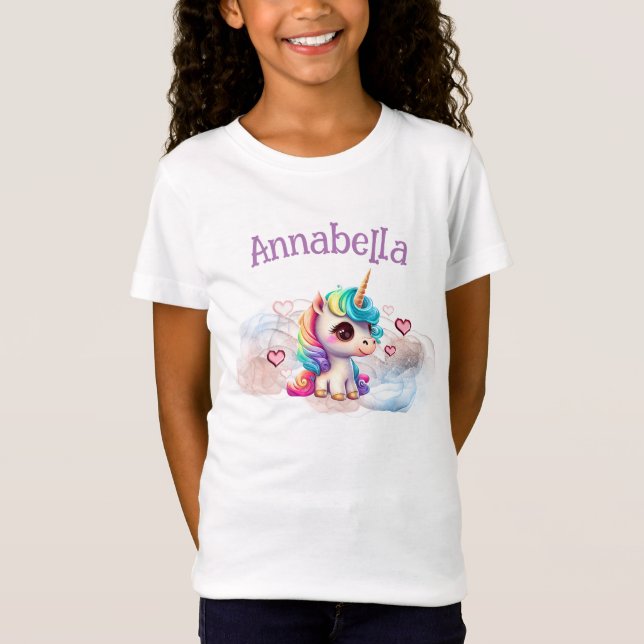 Cute Baby Unicorn och Hearts T Shirt (Framsida)