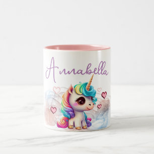 Cute Baby Unicorn och Hearts Två-Tonad Mugg
