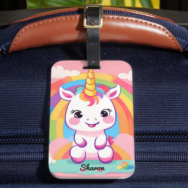 Cute Baby Unicorn Rainbow Bagagebricka (Framsida Insitu 2)