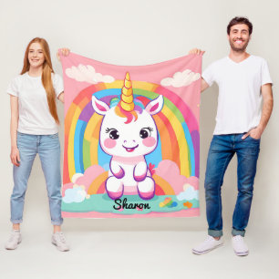 Cute Baby Unicorn Rainbow Fleecefilt