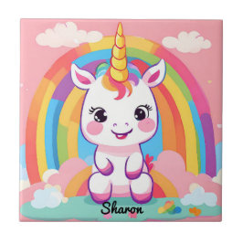 Cute Baby Unicorn Rainbow Kakelplatta