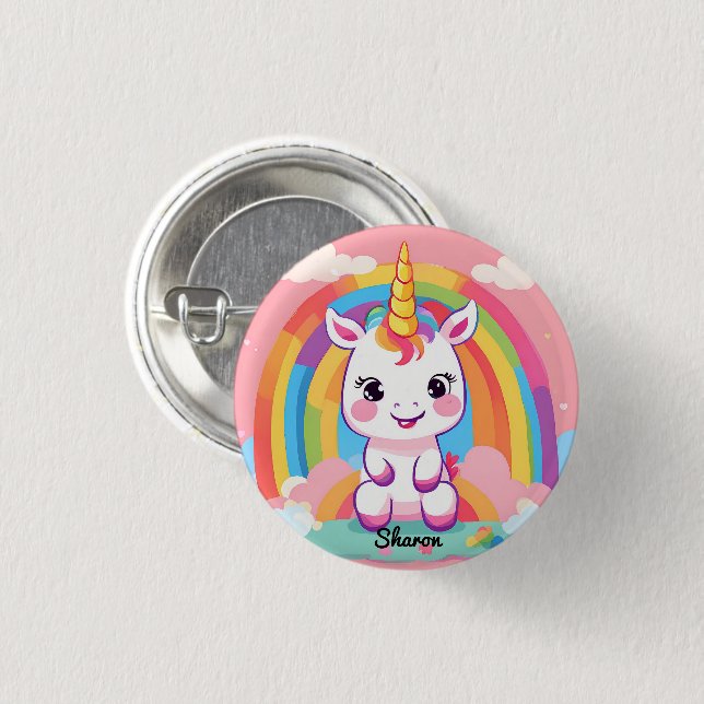 Cute Baby Unicorn Rainbow Knapp (Framsida & baksida)