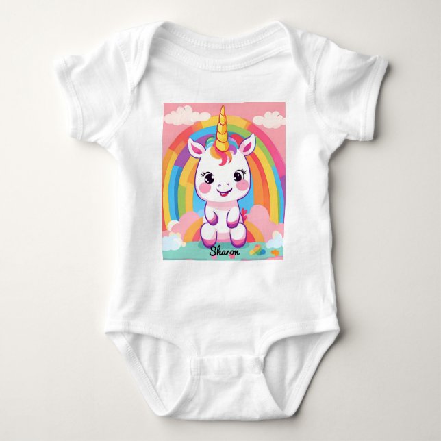 Cute Baby Unicorn Rainbow T Shirt (Framsida)