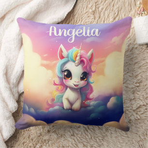 Cute Baby Unicorn Rosa Lila Himlar Kudde