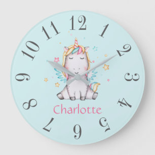 Cute Baby Unicorn Soft Teal Personlig Stor Klocka