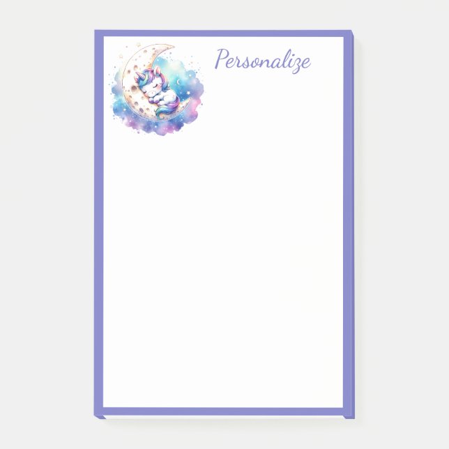 Cute Baby Unicorn Spipande Måne personalize Post-it Block (Framsida)