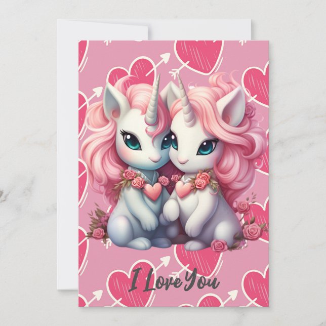 Cute Baby Unicorns Cpuple for Valentine Day Gift Inbjudningar (Framsida)