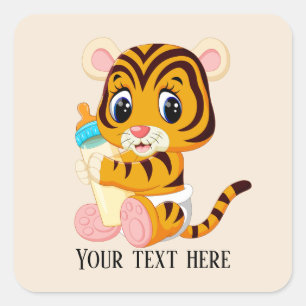 Cute baby unisex tiger add text fyrkantigt klistermärke