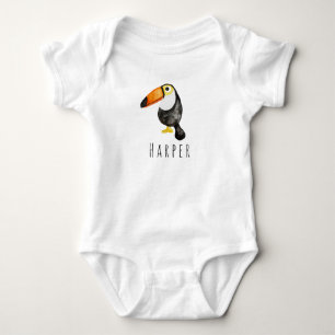 Cute Baby Unisex Watercolor Jungle Toucan och Namn T Shirt