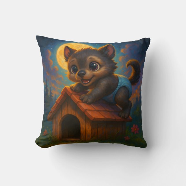 Cute Baby varulv på Hund House Fantasy Art Kudde (Framsida)
