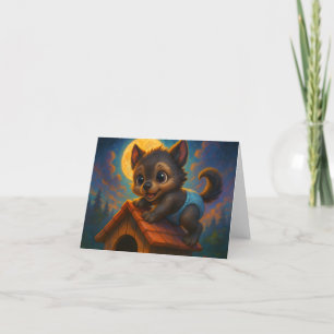 Cute Baby varulv på Hund House Fantasy Art Tack Kort