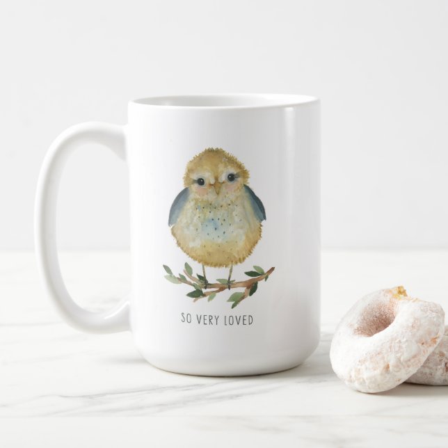 Cute baby (vattenfärg), fågel mugg (Med munk)