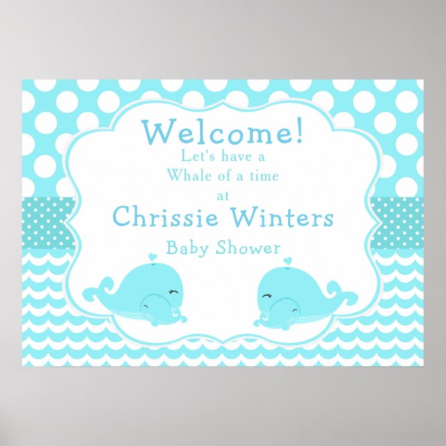 Cute Baby Whale Blue Boy Shower Poster (Framsidan)