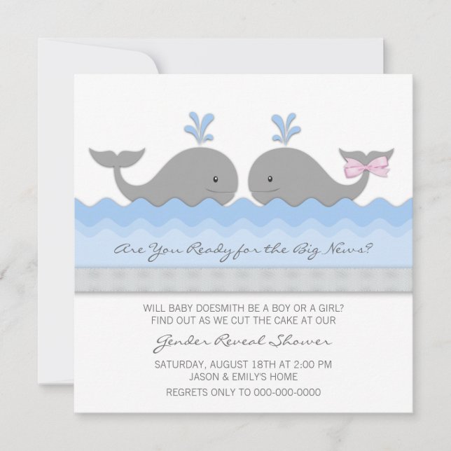 Cute Baby Whale Gender Reveal Inbjudningar (Framsida)