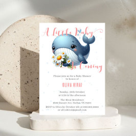 Cute Baby Whale med Daisy Baby Shower-inbjudan Inbjudningar