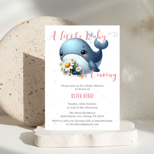 Cute Baby Whale med Daisy Baby Shower-inbjudan Inbjudningar (Skapare uppladdad)