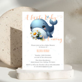 Cute Baby Whale med Daisy Baby Shower-inbjudan Inbjudningar
