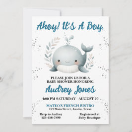 Cute Baby Whale Nautical Ahoy Baby Shower Inbjudningar