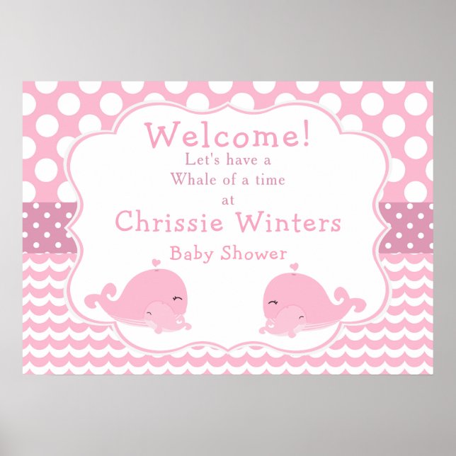 Cute Baby Whale Rosa Girl Baby Shower Poster (Framsidan)