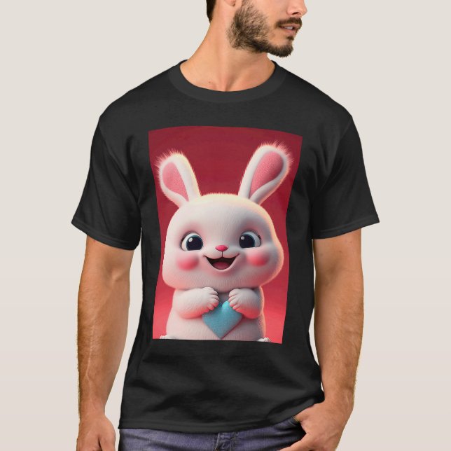 Cute baby white rabbit happy smile big eyes Valent T Shirt (Framsida)