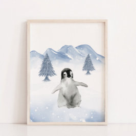 Cute Baby Winter Penguin Nursery Wall Decor Poster