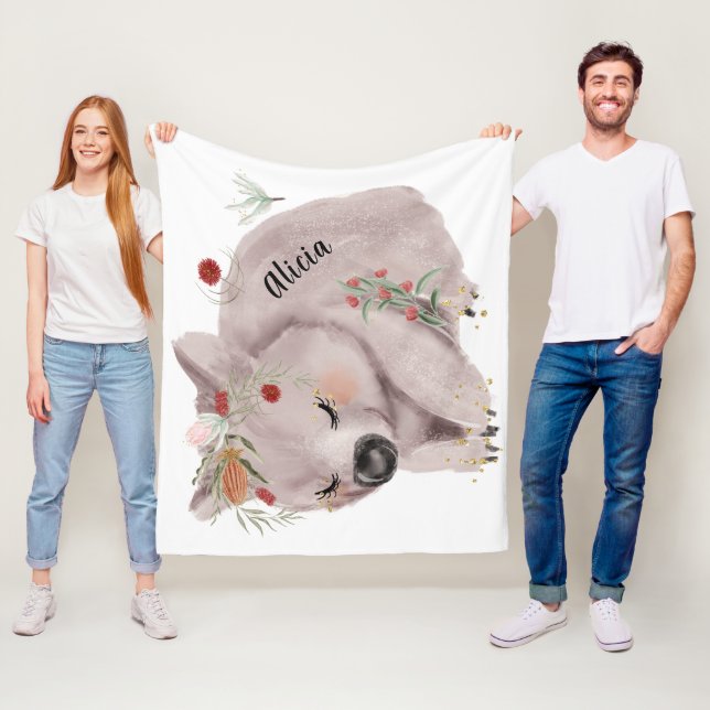 Cute Baby Wombat Guld Speckle Anpassningsbar Fleecefilt (På plats)