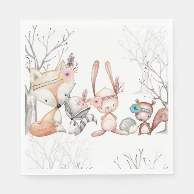 Cute Baby Woodland Animals Fox Bunny Coon Pappersservett (Framsidan)