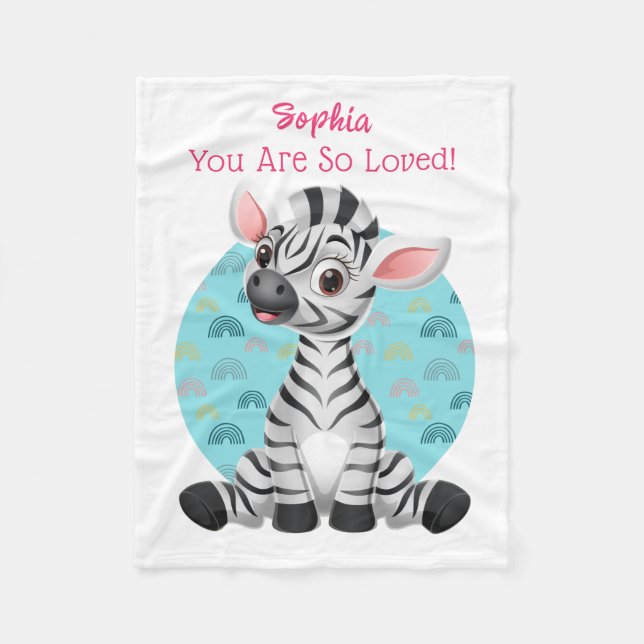 Cute Baby Zebra Art, Barns Namn och budskap Fleecefilt (Framsidan)