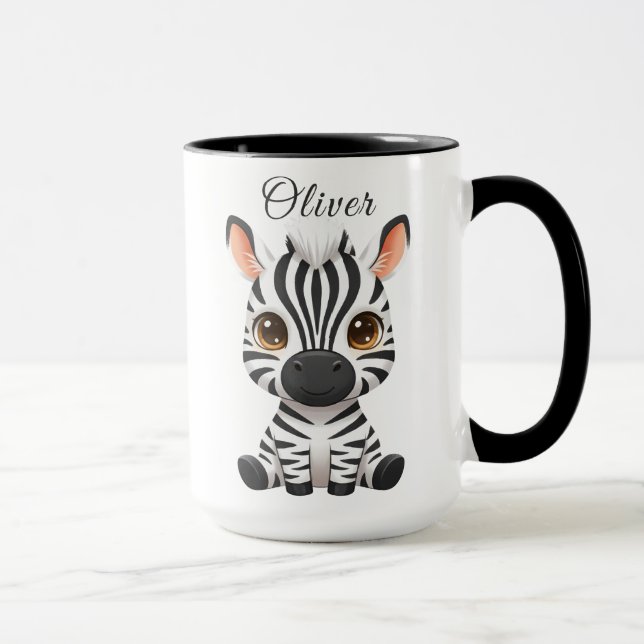 Cute Baby Zebra Cartoon, Personalize Child's Name Mugg (Höger)