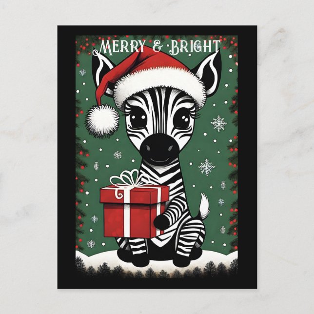 Cute Baby Zebra Santa Animal julklapp Vykort (Framsida)