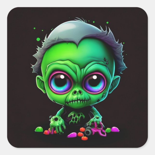 Cute Baby Zombie Fyrkantigt Klistermärke (Framsida)