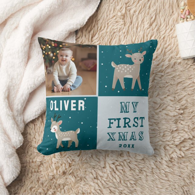 Cute Baby's 1st Christmas Photo Reindeer Kudde (Filt)